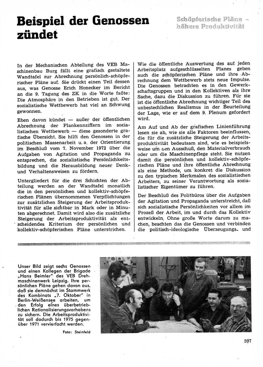 Neuer Weg (NW), Organ des Zentralkomitees (ZK) der SED (Sozialistische Einheitspartei Deutschlands) für Fragen des Parteilebens, 28. Jahrgang [Deutsche Demokratische Republik (DDR)] 1973, Seite 597 (NW ZK SED DDR 1973, S. 597)