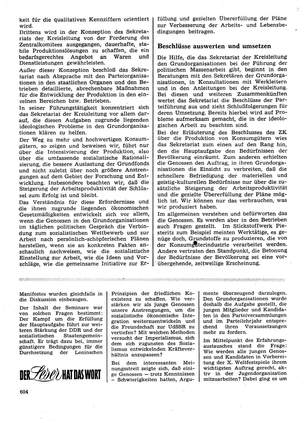 Neuer Weg (NW), Organ des Zentralkomitees (ZK) der SED (Sozialistische Einheitspartei Deutschlands) für Fragen des Parteilebens, 28. Jahrgang [Deutsche Demokratische Republik (DDR)] 1973, Seite 604 (NW ZK SED DDR 1973, S. 604)