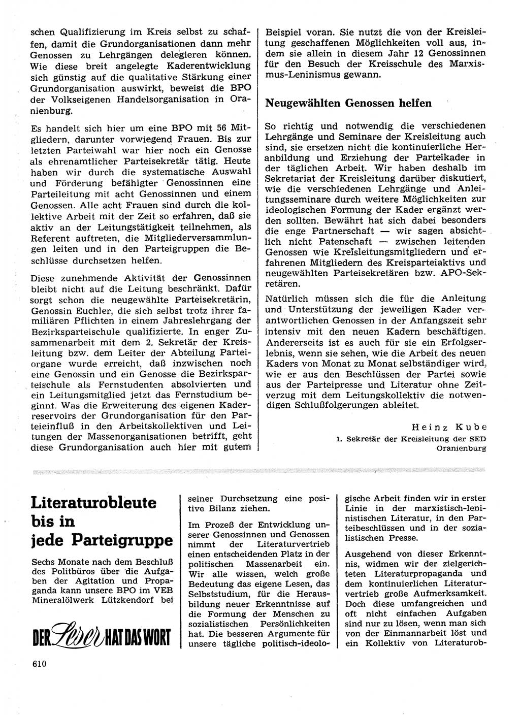 Neuer Weg (NW), Organ des Zentralkomitees (ZK) der SED (Sozialistische Einheitspartei Deutschlands) für Fragen des Parteilebens, 28. Jahrgang [Deutsche Demokratische Republik (DDR)] 1973, Seite 610 (NW ZK SED DDR 1973, S. 610)