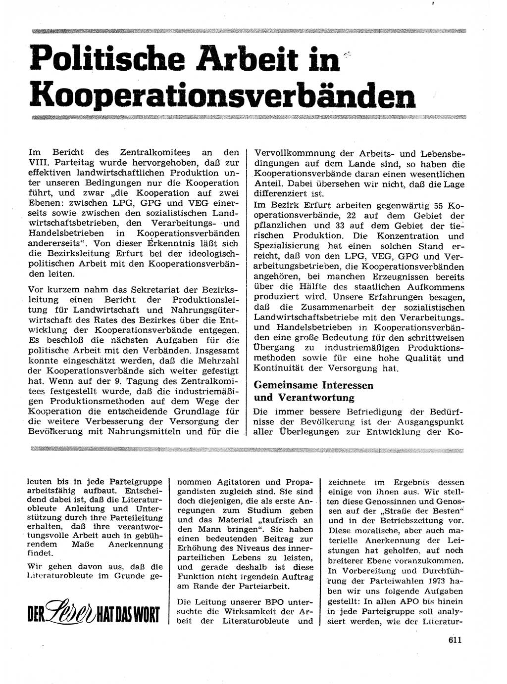 Neuer Weg (NW), Organ des Zentralkomitees (ZK) der SED (Sozialistische Einheitspartei Deutschlands) für Fragen des Parteilebens, 28. Jahrgang [Deutsche Demokratische Republik (DDR)] 1973, Seite 611 (NW ZK SED DDR 1973, S. 611)