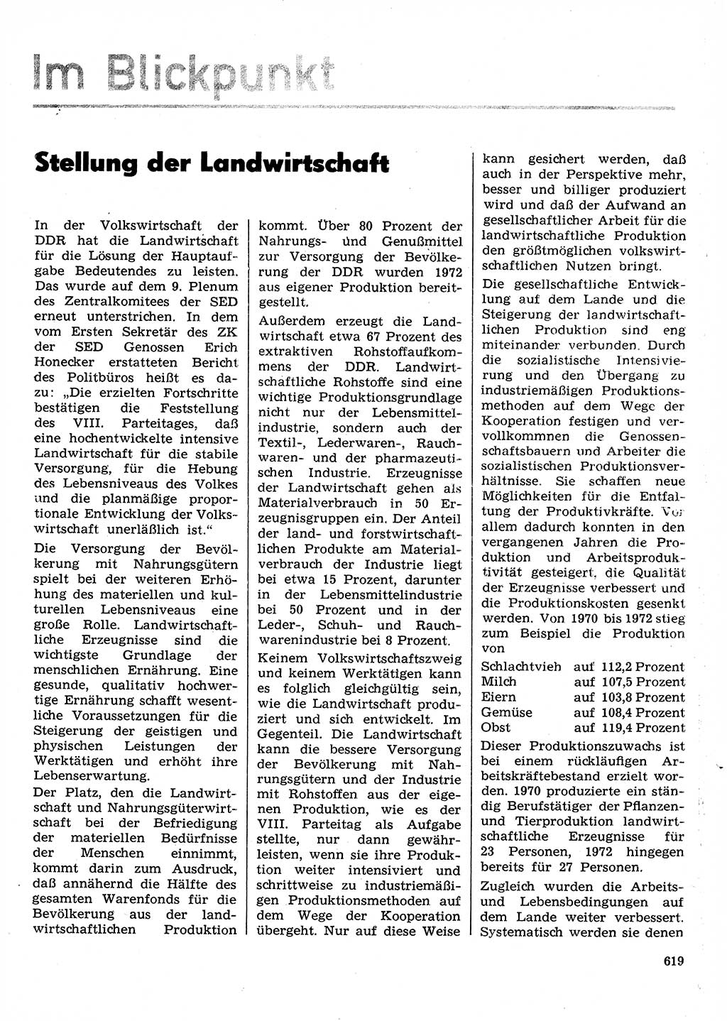 Neuer Weg (NW), Organ des Zentralkomitees (ZK) der SED (Sozialistische Einheitspartei Deutschlands) für Fragen des Parteilebens, 28. Jahrgang [Deutsche Demokratische Republik (DDR)] 1973, Seite 619 (NW ZK SED DDR 1973, S. 619)