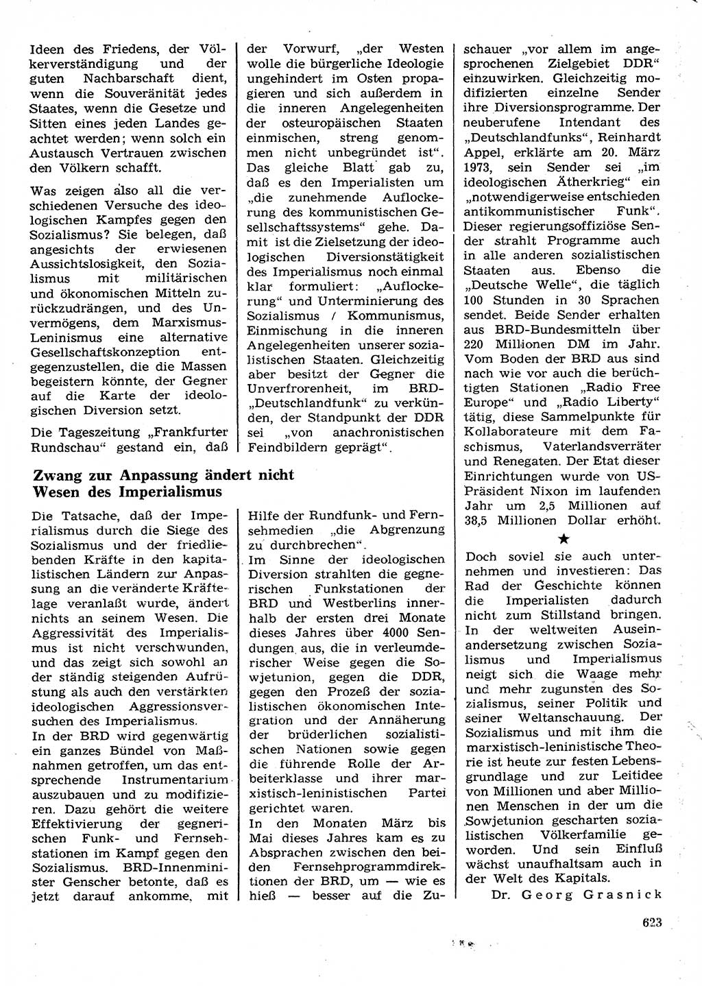 Neuer Weg (NW), Organ des Zentralkomitees (ZK) der SED (Sozialistische Einheitspartei Deutschlands) für Fragen des Parteilebens, 28. Jahrgang [Deutsche Demokratische Republik (DDR)] 1973, Seite 623 (NW ZK SED DDR 1973, S. 623)