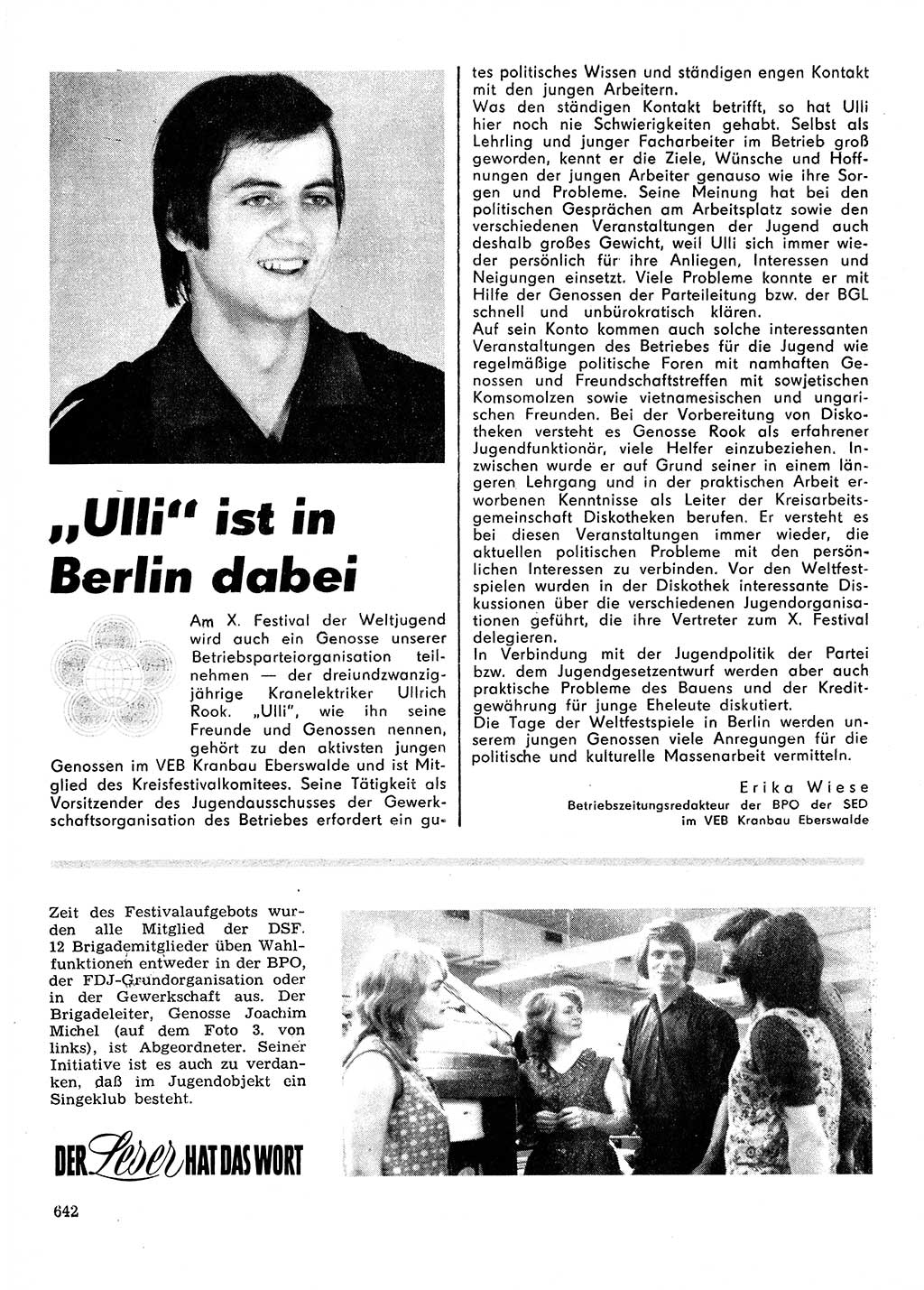 Neuer Weg (NW), Organ des Zentralkomitees (ZK) der SED (Sozialistische Einheitspartei Deutschlands) für Fragen des Parteilebens, 28. Jahrgang [Deutsche Demokratische Republik (DDR)] 1973, Seite 642 (NW ZK SED DDR 1973, S. 642)