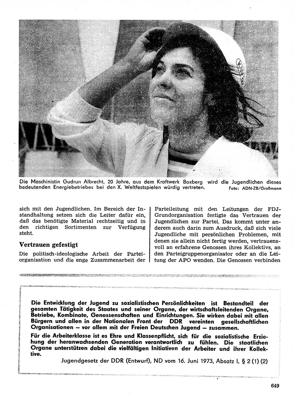 Neuer Weg (NW), Organ des Zentralkomitees (ZK) der SED (Sozialistische Einheitspartei Deutschlands) für Fragen des Parteilebens, 28. Jahrgang [Deutsche Demokratische Republik (DDR)] 1973, Seite 649 (NW ZK SED DDR 1973, S. 649)