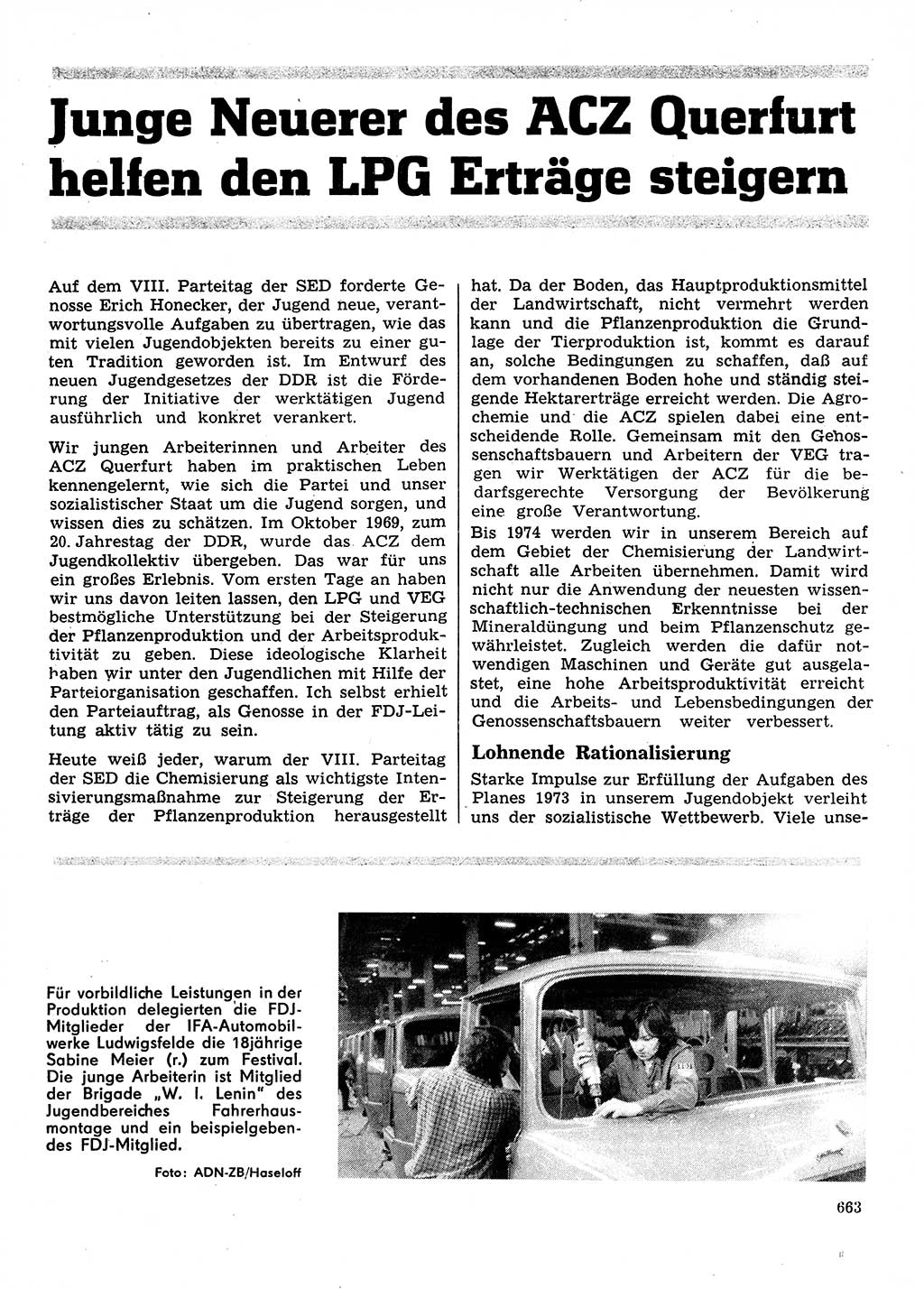 Neuer Weg (NW), Organ des Zentralkomitees (ZK) der SED (Sozialistische Einheitspartei Deutschlands) für Fragen des Parteilebens, 28. Jahrgang [Deutsche Demokratische Republik (DDR)] 1973, Seite 663 (NW ZK SED DDR 1973, S. 663)