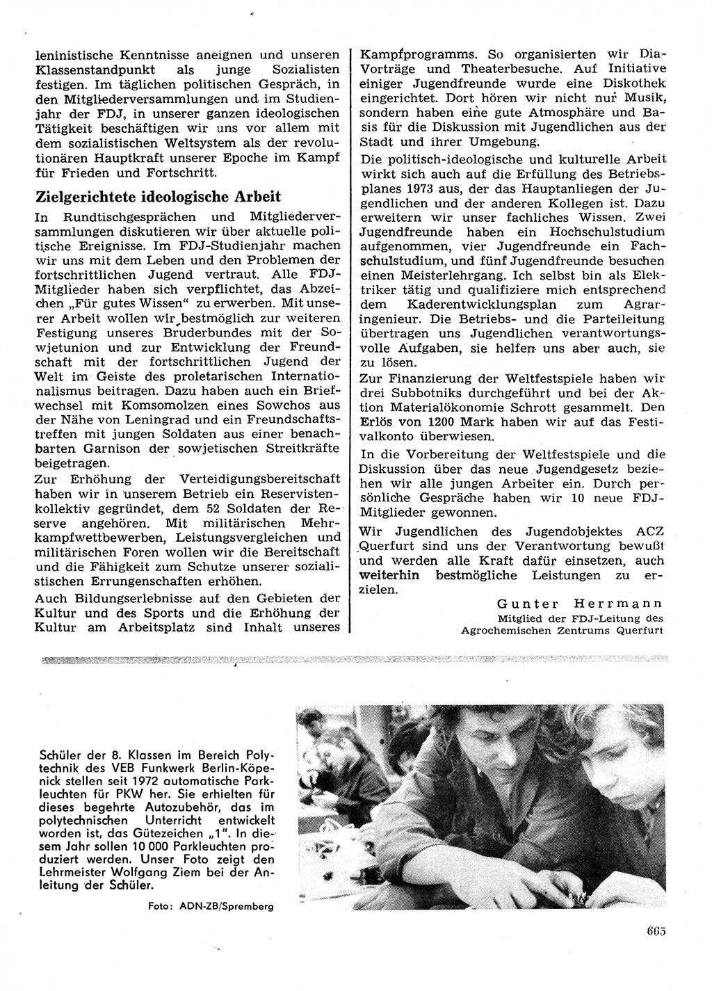 Neuer Weg (NW), Organ des Zentralkomitees (ZK) der SED (Sozialistische Einheitspartei Deutschlands) für Fragen des Parteilebens, 28. Jahrgang [Deutsche Demokratische Republik (DDR)] 1973, Seite 665 (NW ZK SED DDR 1973, S. 665)