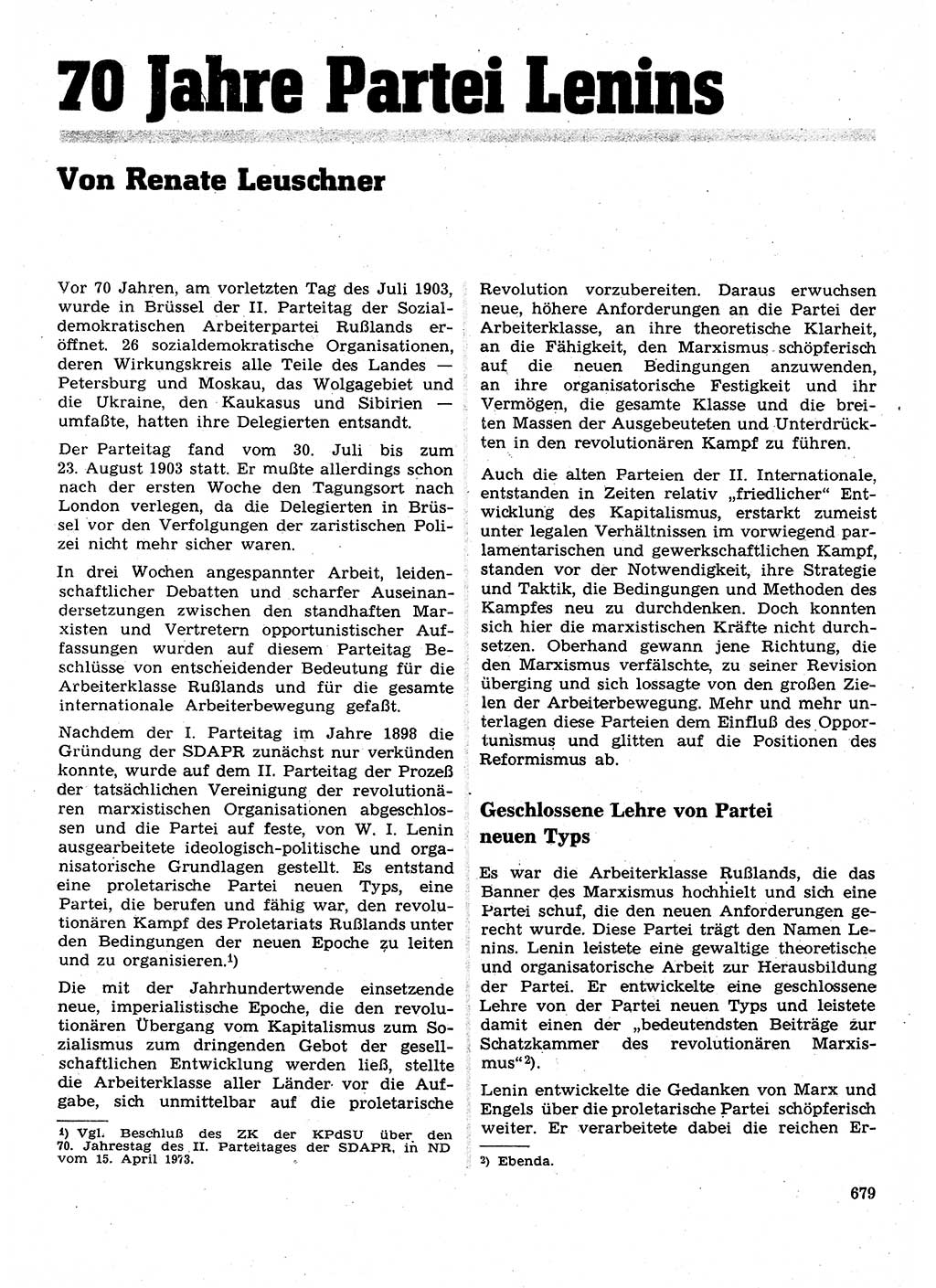 Neuer Weg (NW), Organ des Zentralkomitees (ZK) der SED (Sozialistische Einheitspartei Deutschlands) für Fragen des Parteilebens, 28. Jahrgang [Deutsche Demokratische Republik (DDR)] 1973, Seite 679 (NW ZK SED DDR 1973, S. 679)