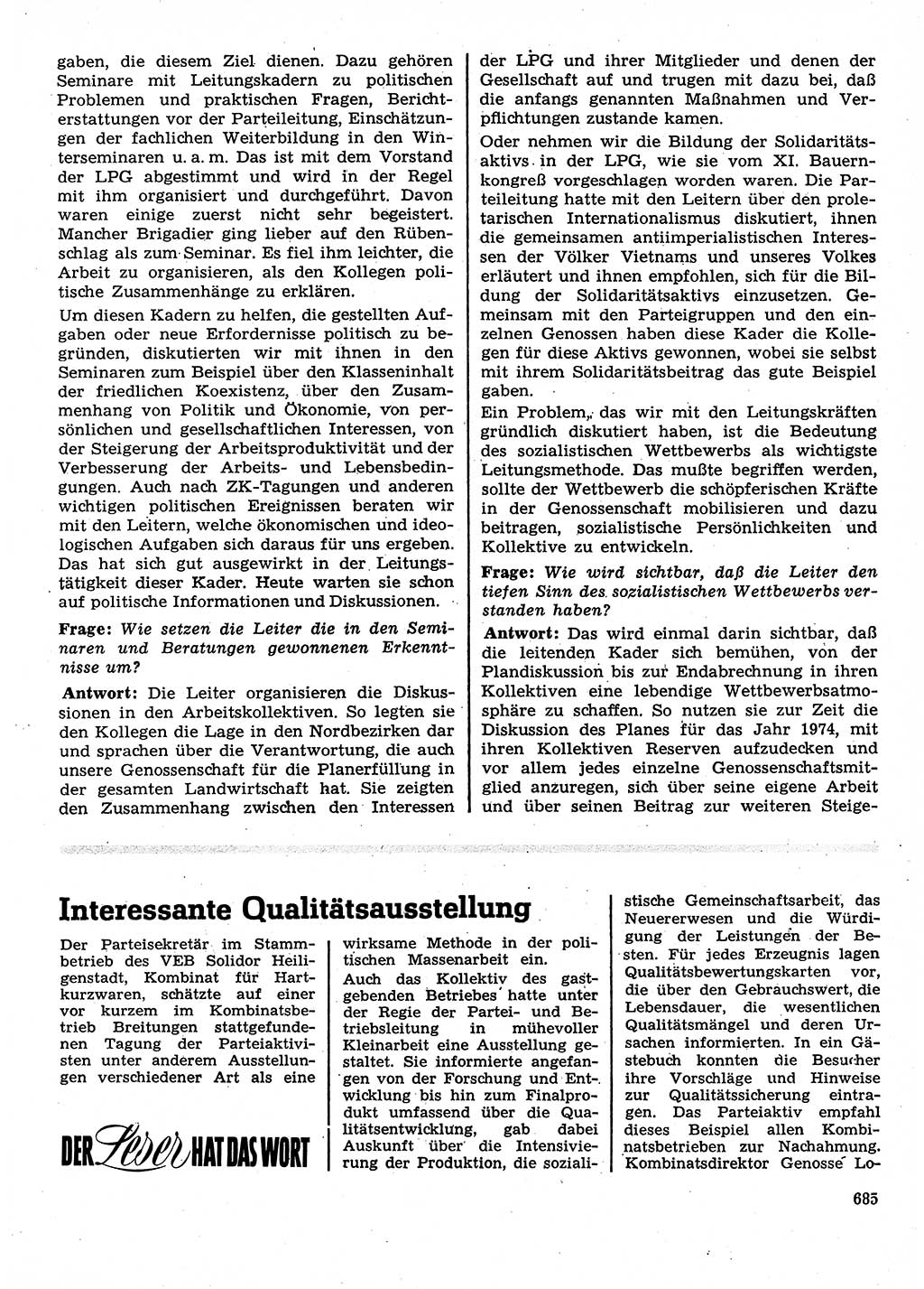 Neuer Weg (NW), Organ des Zentralkomitees (ZK) der SED (Sozialistische Einheitspartei Deutschlands) für Fragen des Parteilebens, 28. Jahrgang [Deutsche Demokratische Republik (DDR)] 1973, Seite 685 (NW ZK SED DDR 1973, S. 685)