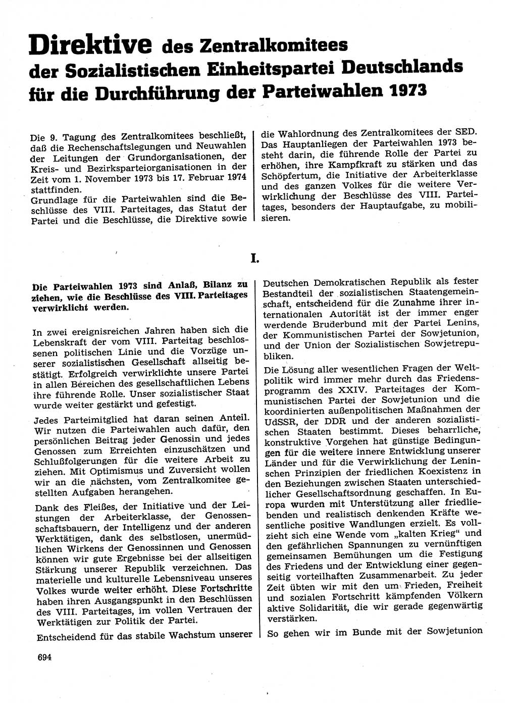 Neuer Weg (NW), Organ des Zentralkomitees (ZK) der SED (Sozialistische Einheitspartei Deutschlands) für Fragen des Parteilebens, 28. Jahrgang [Deutsche Demokratische Republik (DDR)] 1973, Seite 694 (NW ZK SED DDR 1973, S. 694)