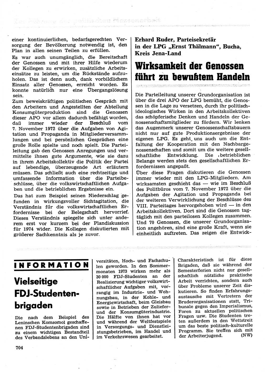 Neuer Weg (NW), Organ des Zentralkomitees (ZK) der SED (Sozialistische Einheitspartei Deutschlands) für Fragen des Parteilebens, 28. Jahrgang [Deutsche Demokratische Republik (DDR)] 1973, Seite 704 (NW ZK SED DDR 1973, S. 704)