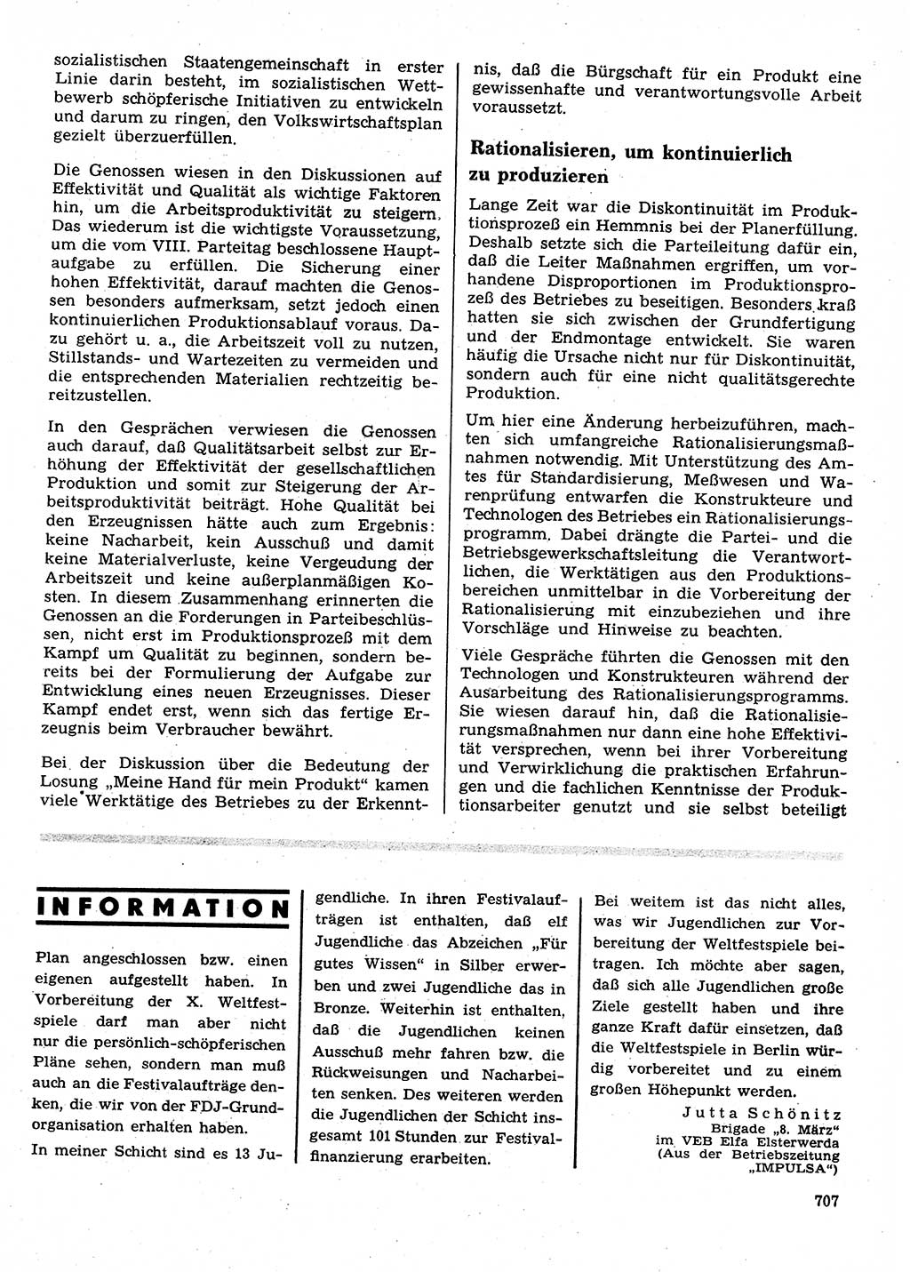Neuer Weg (NW), Organ des Zentralkomitees (ZK) der SED (Sozialistische Einheitspartei Deutschlands) für Fragen des Parteilebens, 28. Jahrgang [Deutsche Demokratische Republik (DDR)] 1973, Seite 707 (NW ZK SED DDR 1973, S. 707)