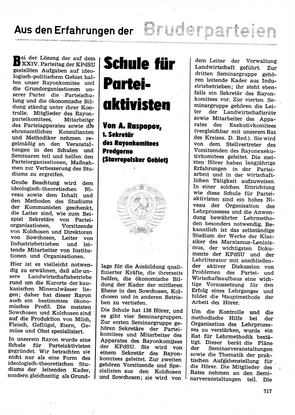 Neuer Weg (NW), Organ des Zentralkomitees (ZK) der SED (Sozialistische Einheitspartei Deutschlands) für Fragen des Parteilebens, 28. Jahrgang [Deutsche Demokratische Republik (DDR)] 1973, Seite 717 (NW ZK SED DDR 1973, S. 717)