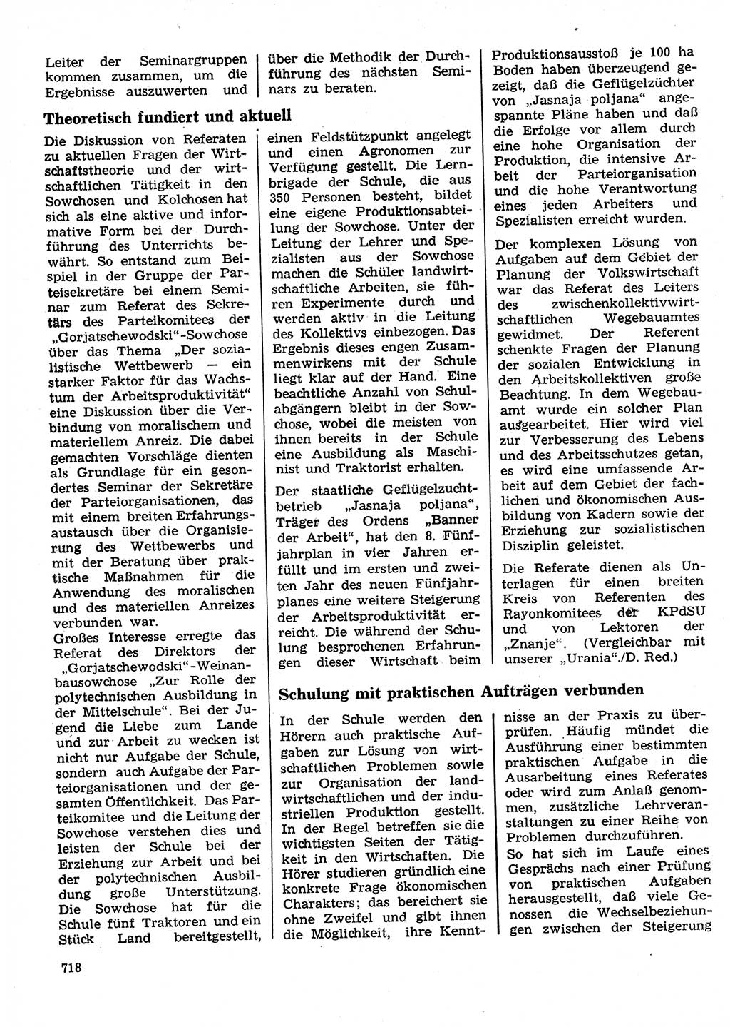 Neuer Weg (NW), Organ des Zentralkomitees (ZK) der SED (Sozialistische Einheitspartei Deutschlands) für Fragen des Parteilebens, 28. Jahrgang [Deutsche Demokratische Republik (DDR)] 1973, Seite 718 (NW ZK SED DDR 1973, S. 718)