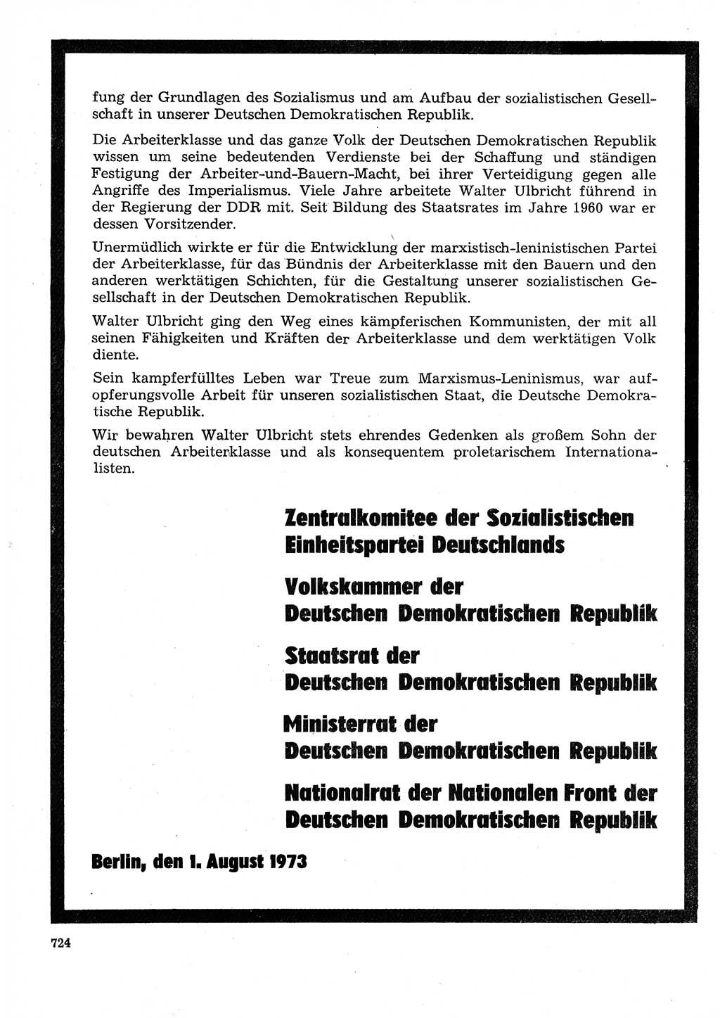 Neuer Weg (NW), Organ des Zentralkomitees (ZK) der SED (Sozialistische Einheitspartei Deutschlands) für Fragen des Parteilebens, 28. Jahrgang [Deutsche Demokratische Republik (DDR)] 1973, Seite 724 (NW ZK SED DDR 1973, S. 724)