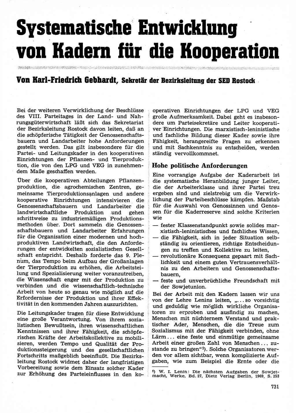 Neuer Weg (NW), Organ des Zentralkomitees (ZK) der SED (Sozialistische Einheitspartei Deutschlands) für Fragen des Parteilebens, 28. Jahrgang [Deutsche Demokratische Republik (DDR)] 1973, Seite 731 (NW ZK SED DDR 1973, S. 731)