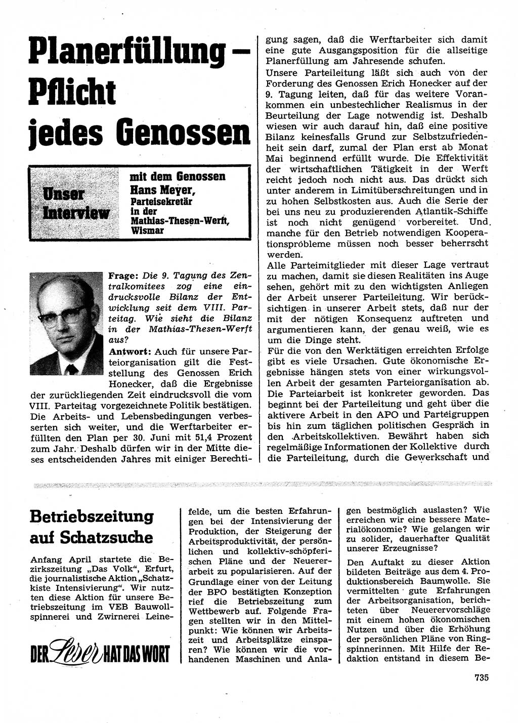Neuer Weg (NW), Organ des Zentralkomitees (ZK) der SED (Sozialistische Einheitspartei Deutschlands) für Fragen des Parteilebens, 28. Jahrgang [Deutsche Demokratische Republik (DDR)] 1973, Seite 735 (NW ZK SED DDR 1973, S. 735)