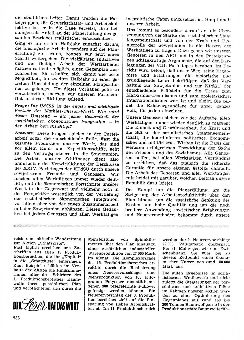 Neuer Weg (NW), Organ des Zentralkomitees (ZK) der SED (Sozialistische Einheitspartei Deutschlands) für Fragen des Parteilebens, 28. Jahrgang [Deutsche Demokratische Republik (DDR)] 1973, Seite 736 (NW ZK SED DDR 1973, S. 736)
