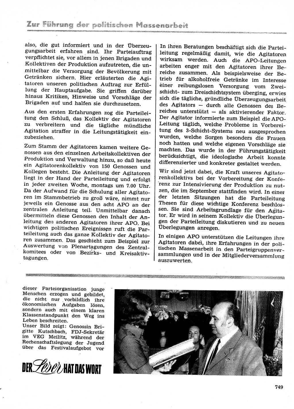 Neuer Weg (NW), Organ des Zentralkomitees (ZK) der SED (Sozialistische Einheitspartei Deutschlands) für Fragen des Parteilebens, 28. Jahrgang [Deutsche Demokratische Republik (DDR)] 1973, Seite 749 (NW ZK SED DDR 1973, S. 749)