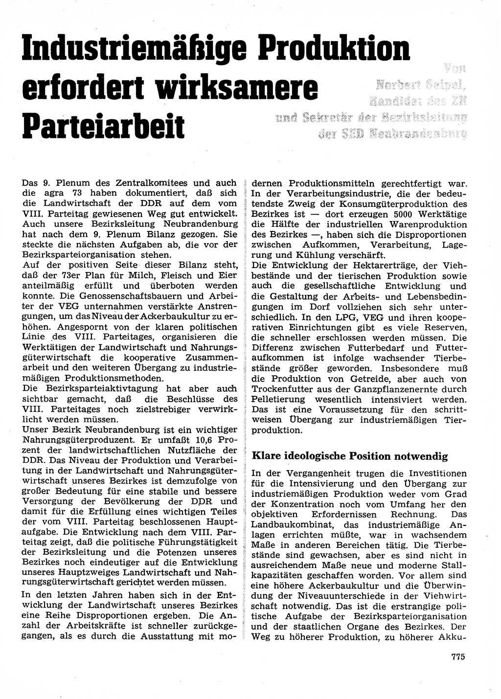 Neuer Weg (NW), Organ des Zentralkomitees (ZK) der SED (Sozialistische Einheitspartei Deutschlands) für Fragen des Parteilebens, 28. Jahrgang [Deutsche Demokratische Republik (DDR)] 1973, Seite 775 (NW ZK SED DDR 1973, S. 775)