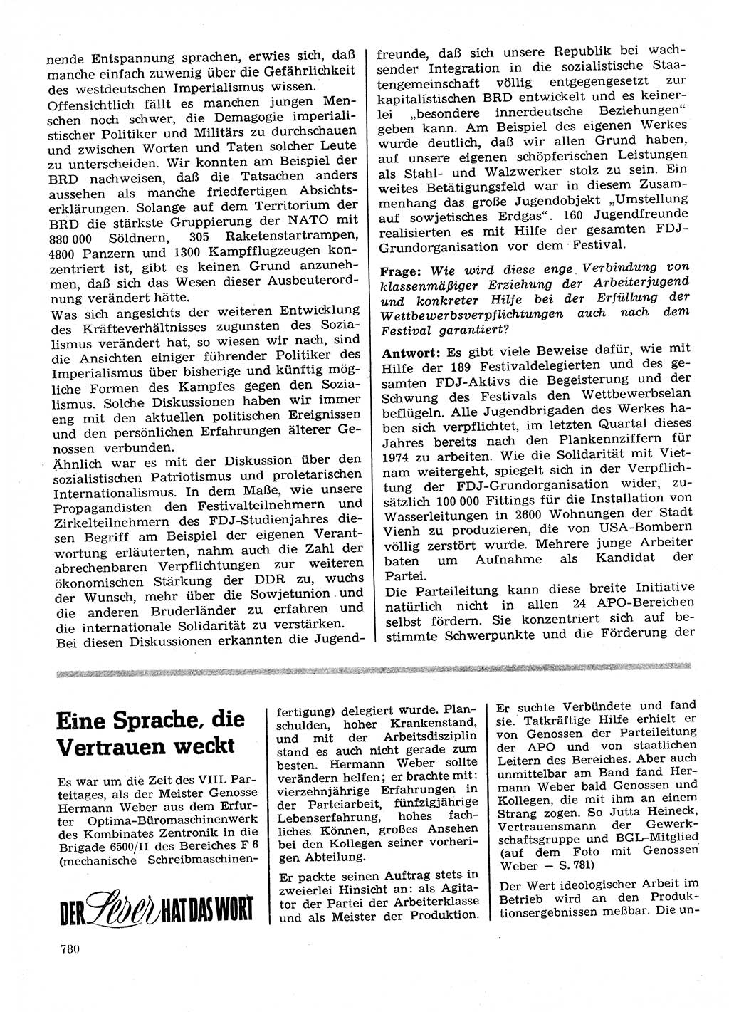 Neuer Weg (NW), Organ des Zentralkomitees (ZK) der SED (Sozialistische Einheitspartei Deutschlands) für Fragen des Parteilebens, 28. Jahrgang [Deutsche Demokratische Republik (DDR)] 1973, Seite 780 (NW ZK SED DDR 1973, S. 780)