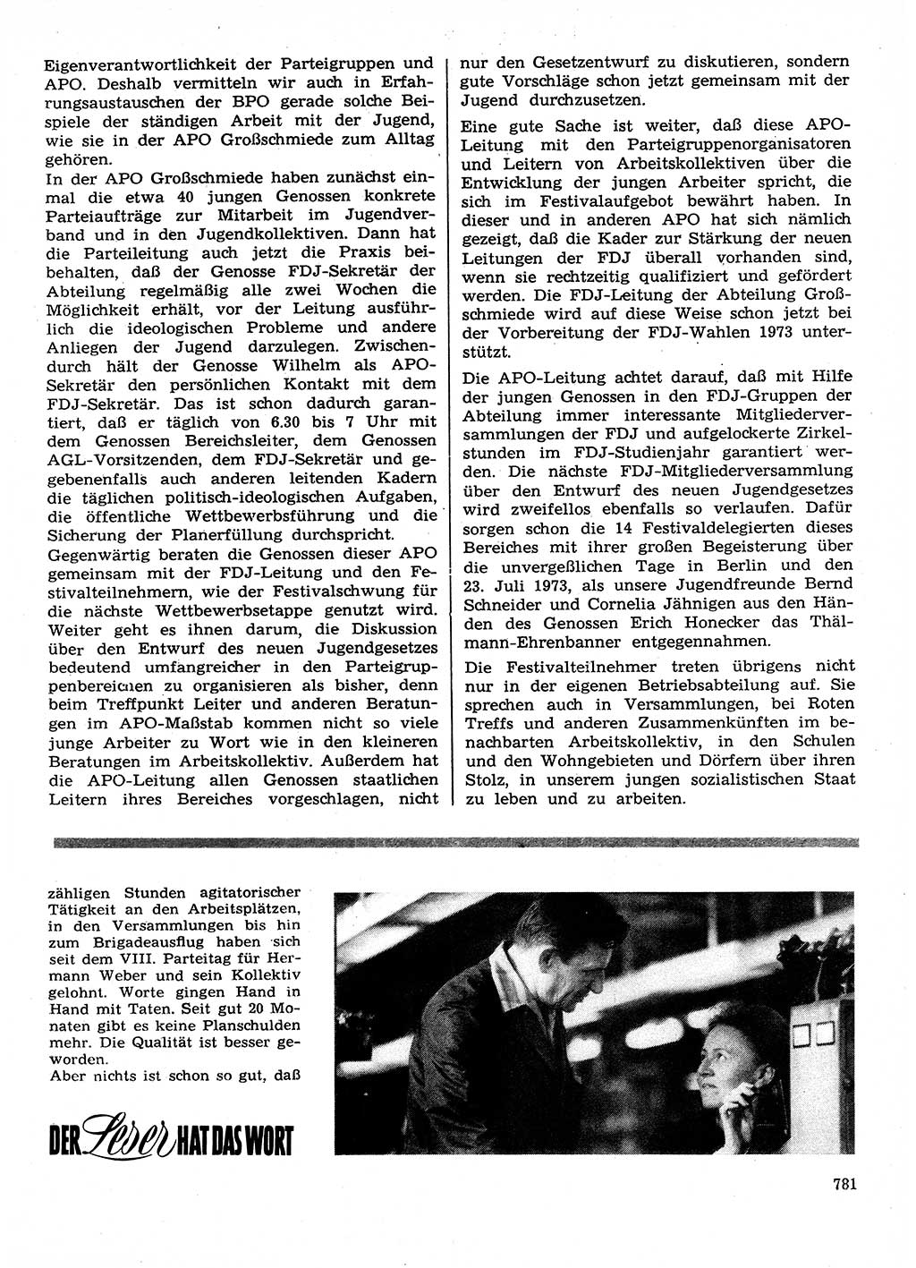 Neuer Weg (NW), Organ des Zentralkomitees (ZK) der SED (Sozialistische Einheitspartei Deutschlands) für Fragen des Parteilebens, 28. Jahrgang [Deutsche Demokratische Republik (DDR)] 1973, Seite 781 (NW ZK SED DDR 1973, S. 781)