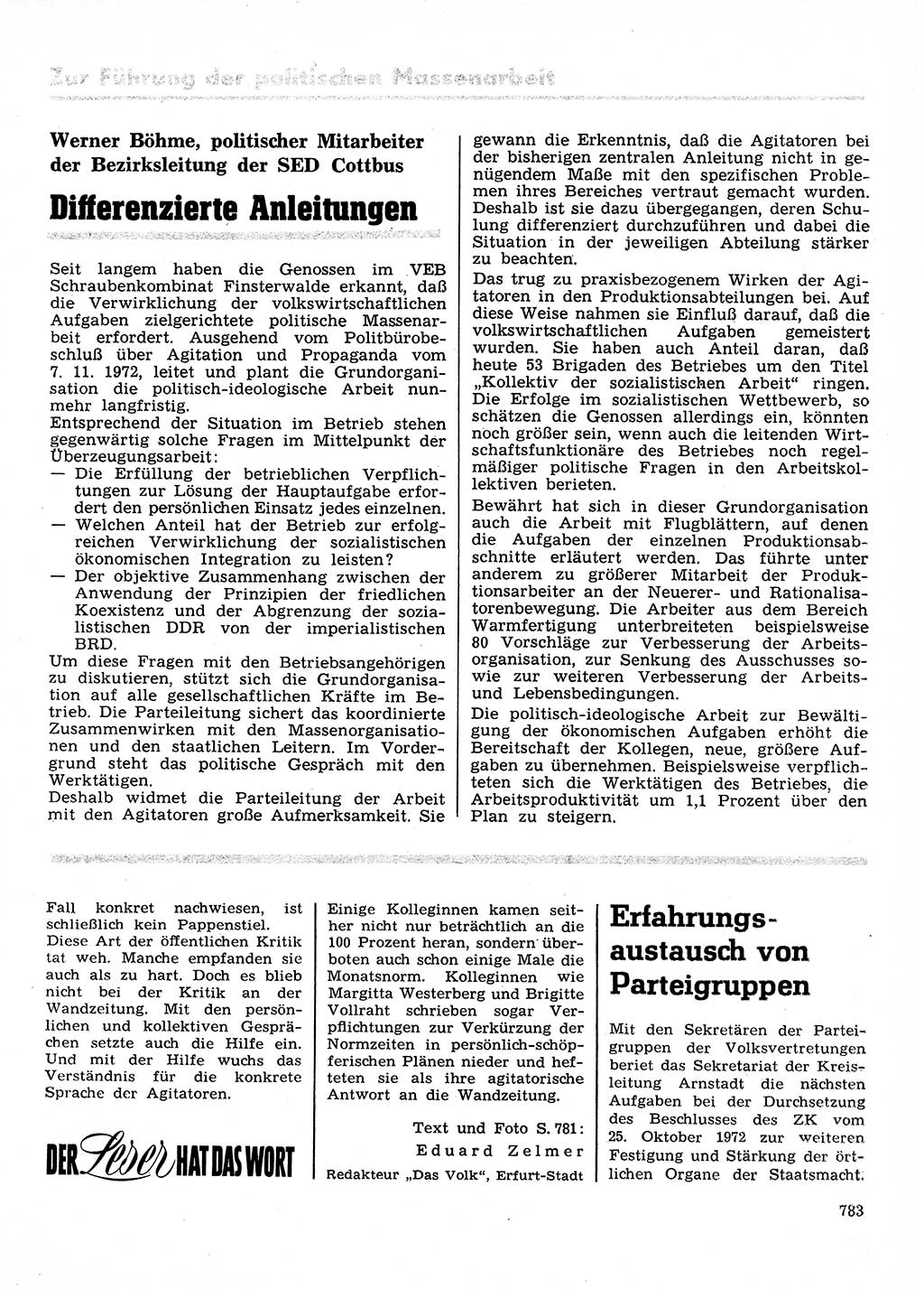 Neuer Weg (NW), Organ des Zentralkomitees (ZK) der SED (Sozialistische Einheitspartei Deutschlands) für Fragen des Parteilebens, 28. Jahrgang [Deutsche Demokratische Republik (DDR)] 1973, Seite 783 (NW ZK SED DDR 1973, S. 783)