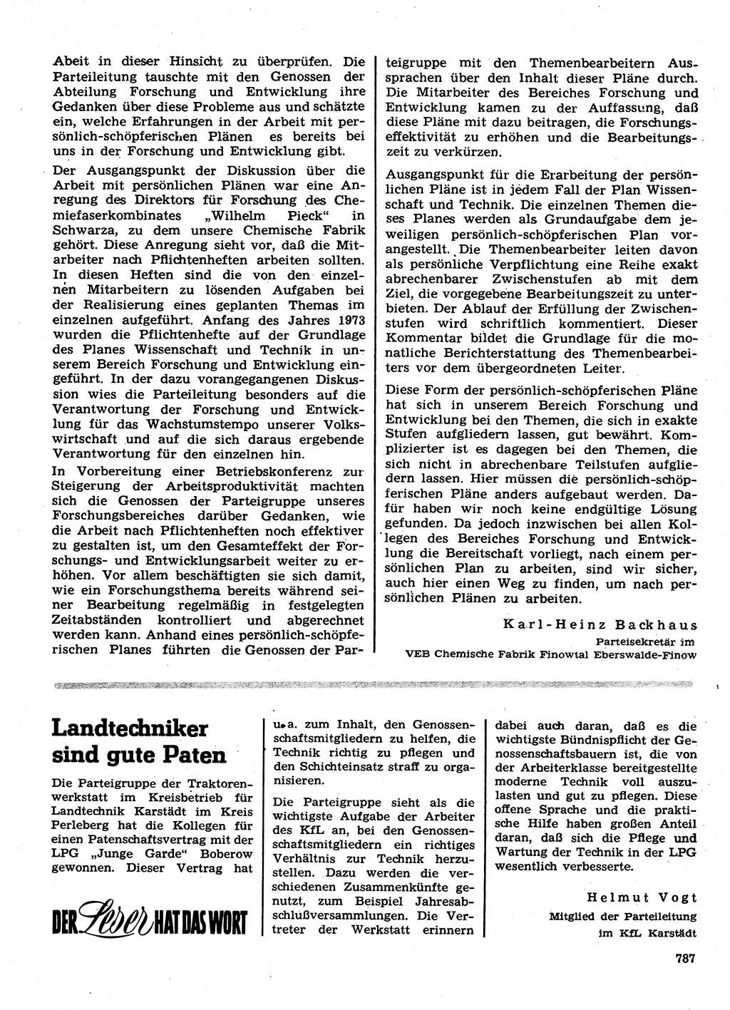 Neuer Weg (NW), Organ des Zentralkomitees (ZK) der SED (Sozialistische Einheitspartei Deutschlands) für Fragen des Parteilebens, 28. Jahrgang [Deutsche Demokratische Republik (DDR)] 1973, Seite 787 (NW ZK SED DDR 1973, S. 787)