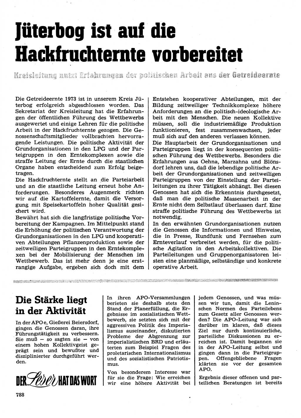 Neuer Weg (NW), Organ des Zentralkomitees (ZK) der SED (Sozialistische Einheitspartei Deutschlands) für Fragen des Parteilebens, 28. Jahrgang [Deutsche Demokratische Republik (DDR)] 1973, Seite 788 (NW ZK SED DDR 1973, S. 788)