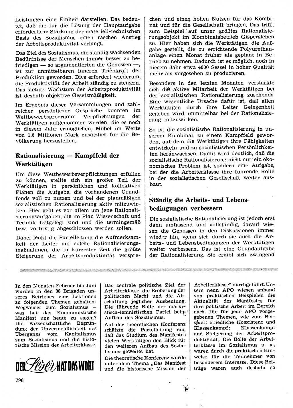 Neuer Weg (NW), Organ des Zentralkomitees (ZK) der SED (Sozialistische Einheitspartei Deutschlands) fÃ¼r Fragen des Parteilebens, 28. Jahrgang [Deutsche Demokratische Republik (DDR)] 1973, Seite 796 (NW ZK SED DDR 1973, S. 796)