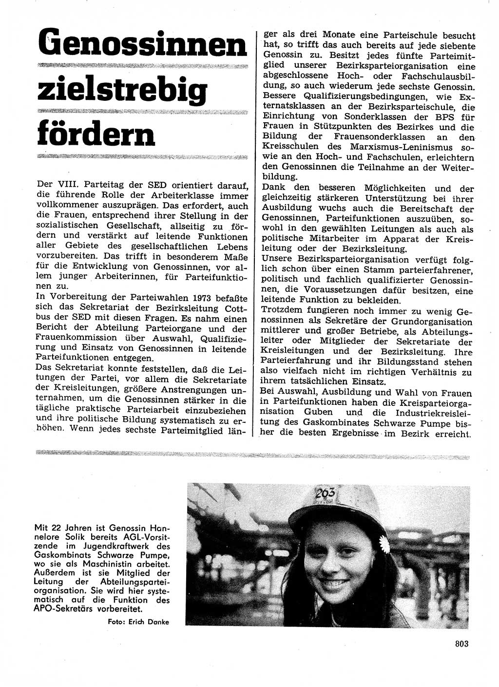 Neuer Weg (NW), Organ des Zentralkomitees (ZK) der SED (Sozialistische Einheitspartei Deutschlands) für Fragen des Parteilebens, 28. Jahrgang [Deutsche Demokratische Republik (DDR)] 1973, Seite 803 (NW ZK SED DDR 1973, S. 803)