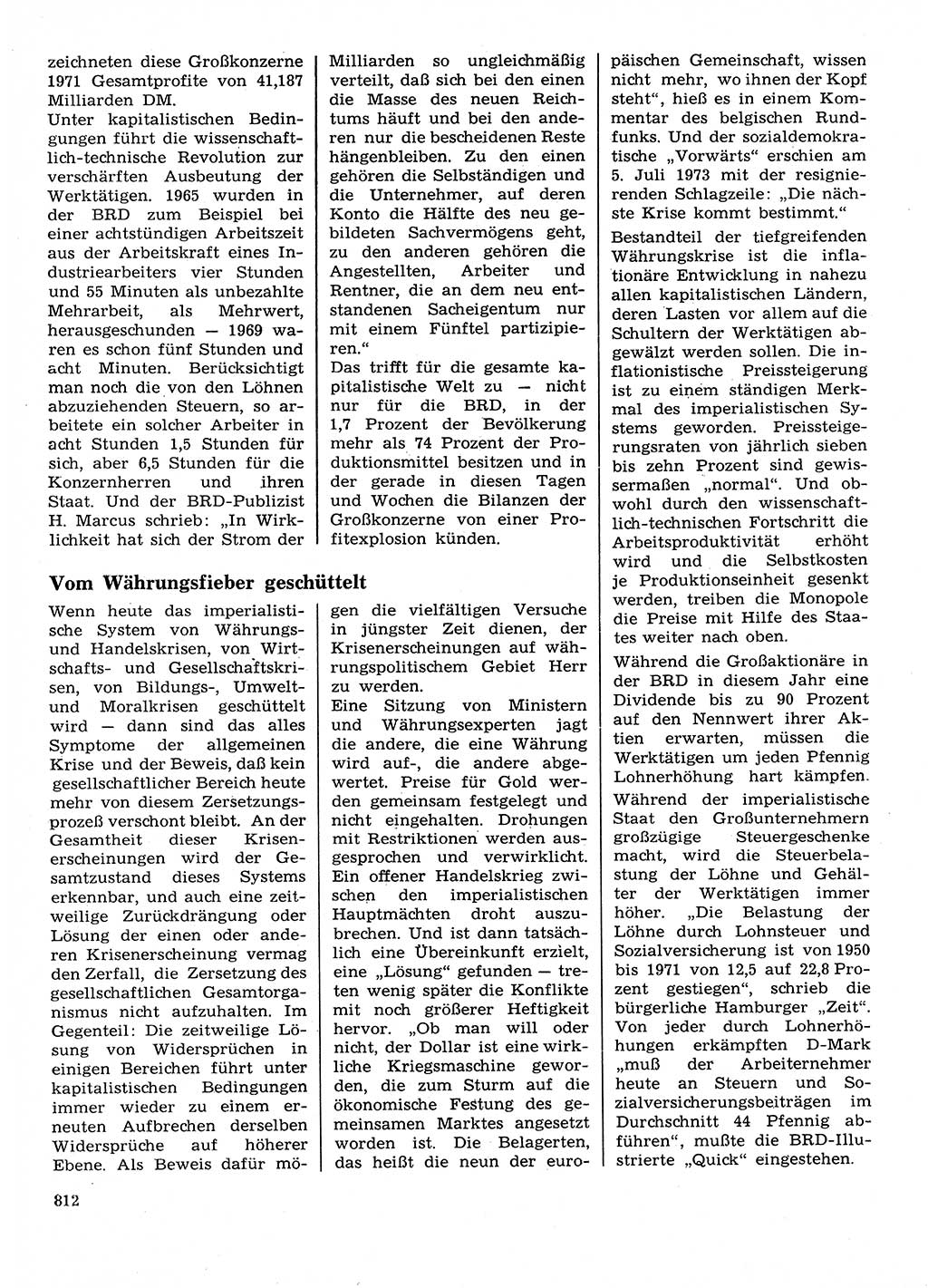 Neuer Weg (NW), Organ des Zentralkomitees (ZK) der SED (Sozialistische Einheitspartei Deutschlands) für Fragen des Parteilebens, 28. Jahrgang [Deutsche Demokratische Republik (DDR)] 1973, Seite 812 (NW ZK SED DDR 1973, S. 812)