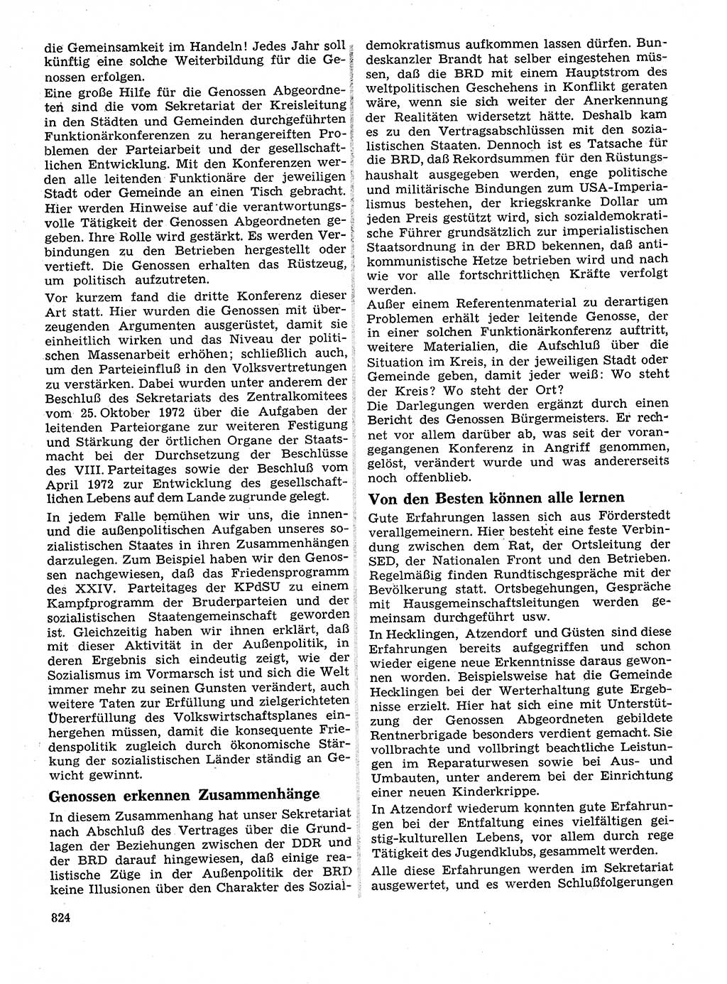 Neuer Weg (NW), Organ des Zentralkomitees (ZK) der SED (Sozialistische Einheitspartei Deutschlands) für Fragen des Parteilebens, 28. Jahrgang [Deutsche Demokratische Republik (DDR)] 1973, Seite 824 (NW ZK SED DDR 1973, S. 824)