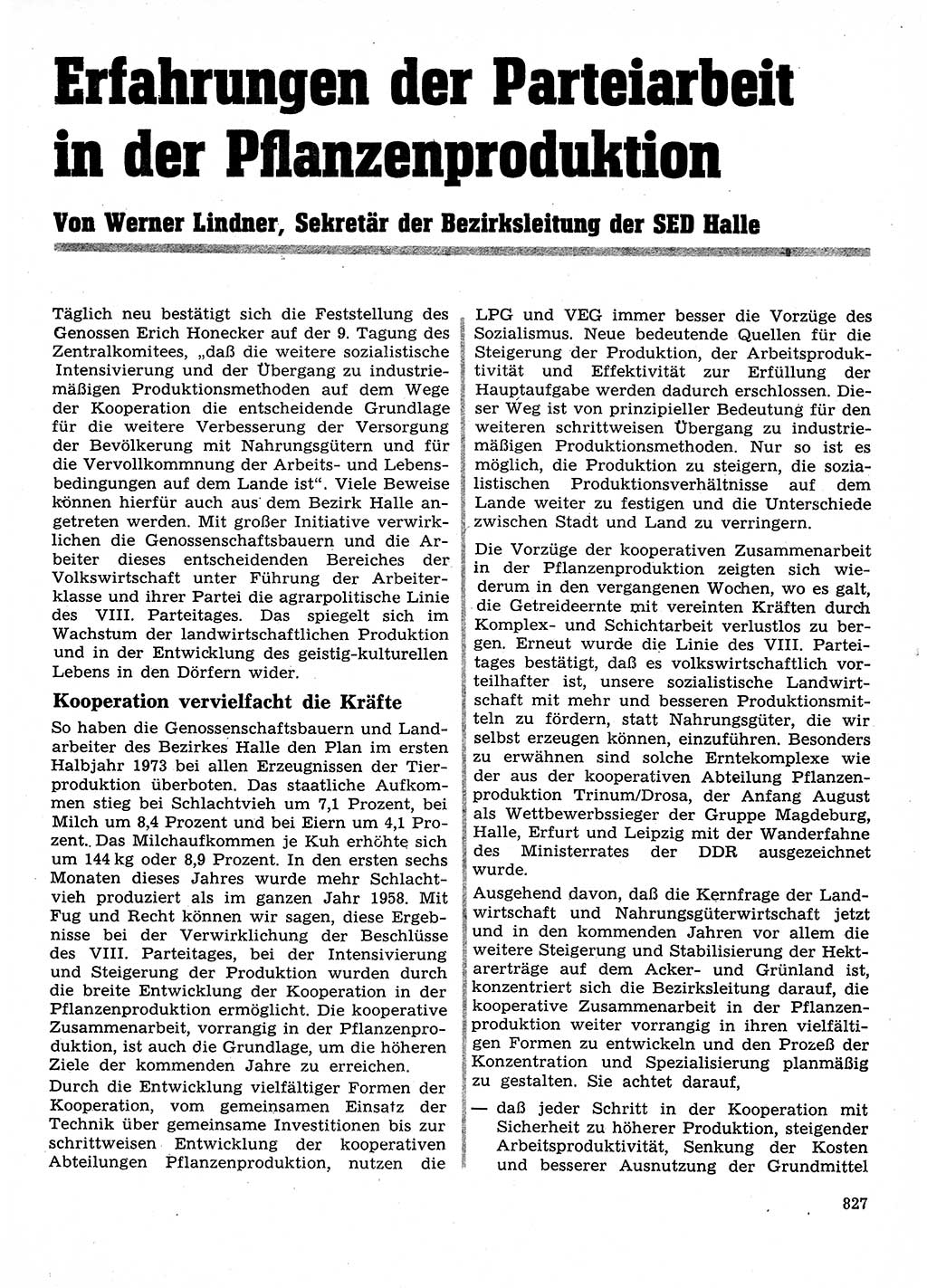 Neuer Weg (NW), Organ des Zentralkomitees (ZK) der SED (Sozialistische Einheitspartei Deutschlands) für Fragen des Parteilebens, 28. Jahrgang [Deutsche Demokratische Republik (DDR)] 1973, Seite 827 (NW ZK SED DDR 1973, S. 827)