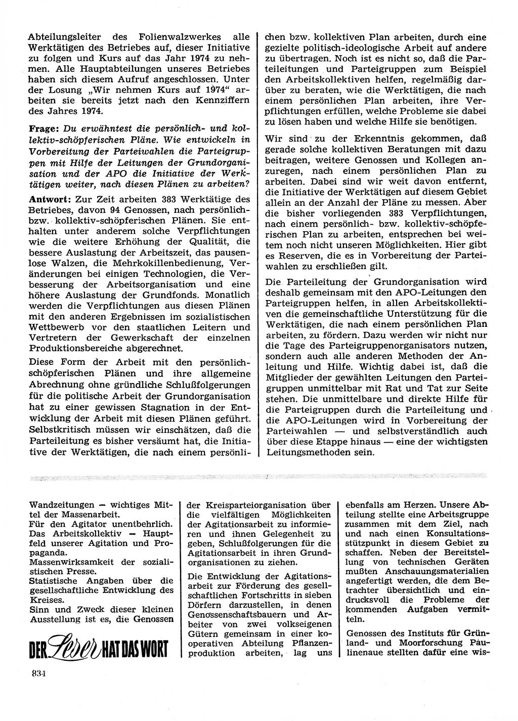 Neuer Weg (NW), Organ des Zentralkomitees (ZK) der SED (Sozialistische Einheitspartei Deutschlands) für Fragen des Parteilebens, 28. Jahrgang [Deutsche Demokratische Republik (DDR)] 1973, Seite 834 (NW ZK SED DDR 1973, S. 834)