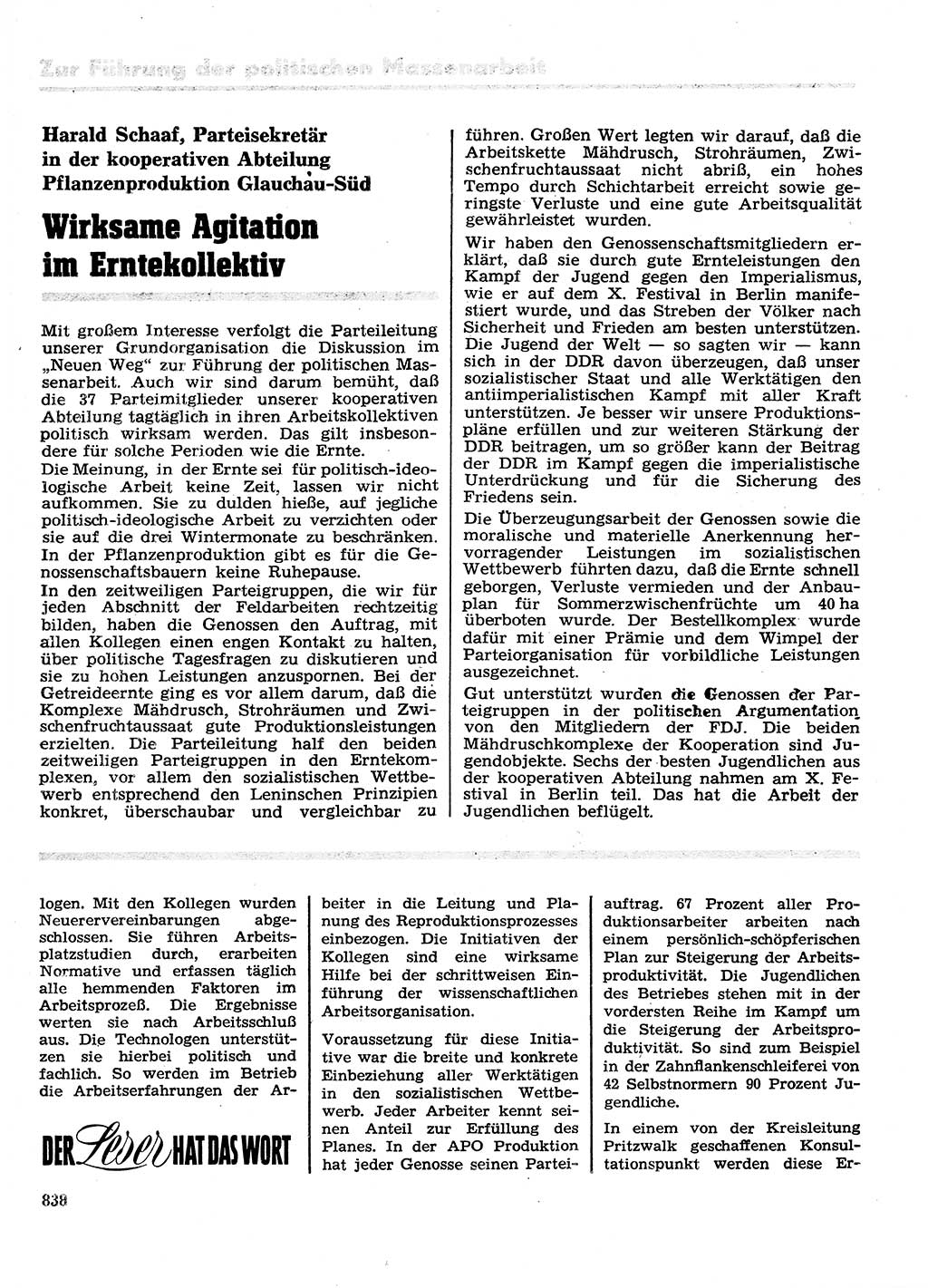Neuer Weg (NW), Organ des Zentralkomitees (ZK) der SED (Sozialistische Einheitspartei Deutschlands) für Fragen des Parteilebens, 28. Jahrgang [Deutsche Demokratische Republik (DDR)] 1973, Seite 838 (NW ZK SED DDR 1973, S. 838)