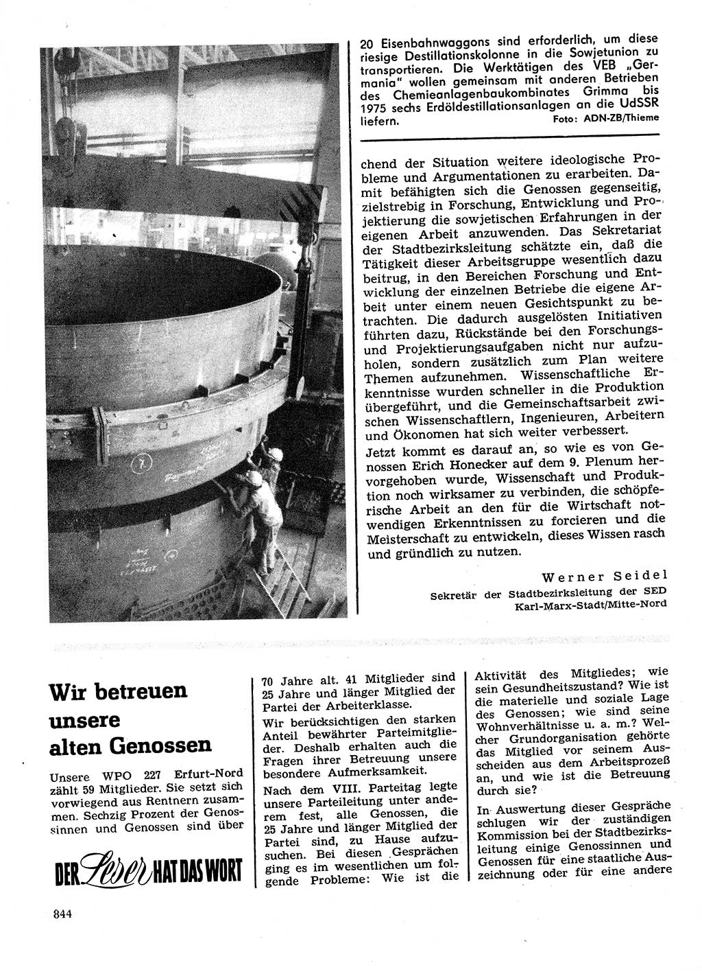 Neuer Weg (NW), Organ des Zentralkomitees (ZK) der SED (Sozialistische Einheitspartei Deutschlands) für Fragen des Parteilebens, 28. Jahrgang [Deutsche Demokratische Republik (DDR)] 1973, Seite 844 (NW ZK SED DDR 1973, S. 844)