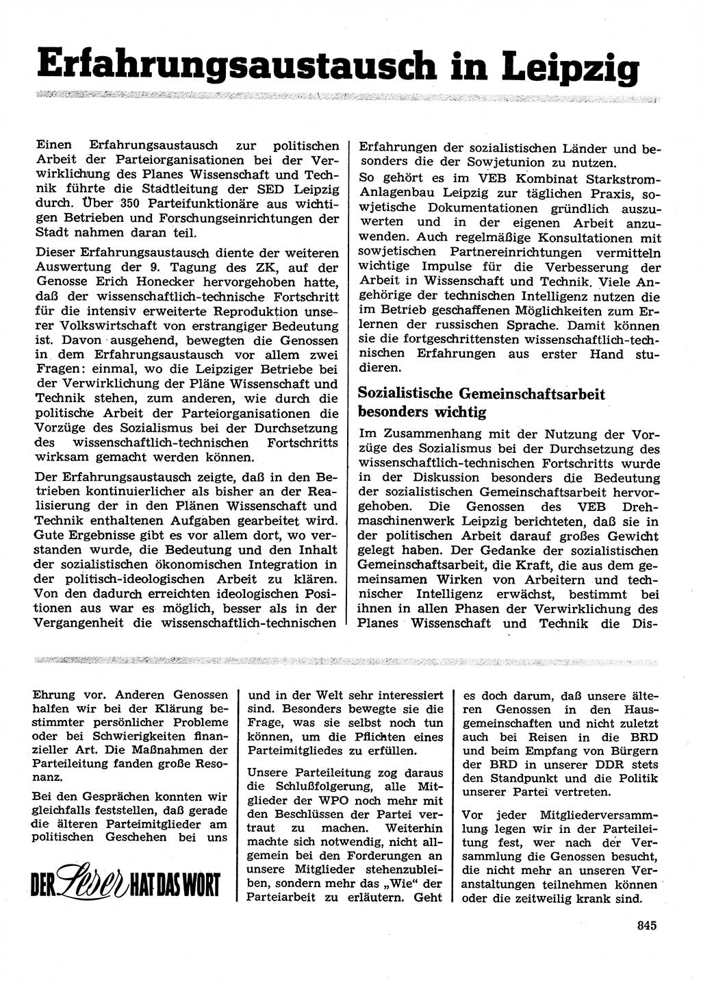 Neuer Weg (NW), Organ des Zentralkomitees (ZK) der SED (Sozialistische Einheitspartei Deutschlands) für Fragen des Parteilebens, 28. Jahrgang [Deutsche Demokratische Republik (DDR)] 1973, Seite 845 (NW ZK SED DDR 1973, S. 845)
