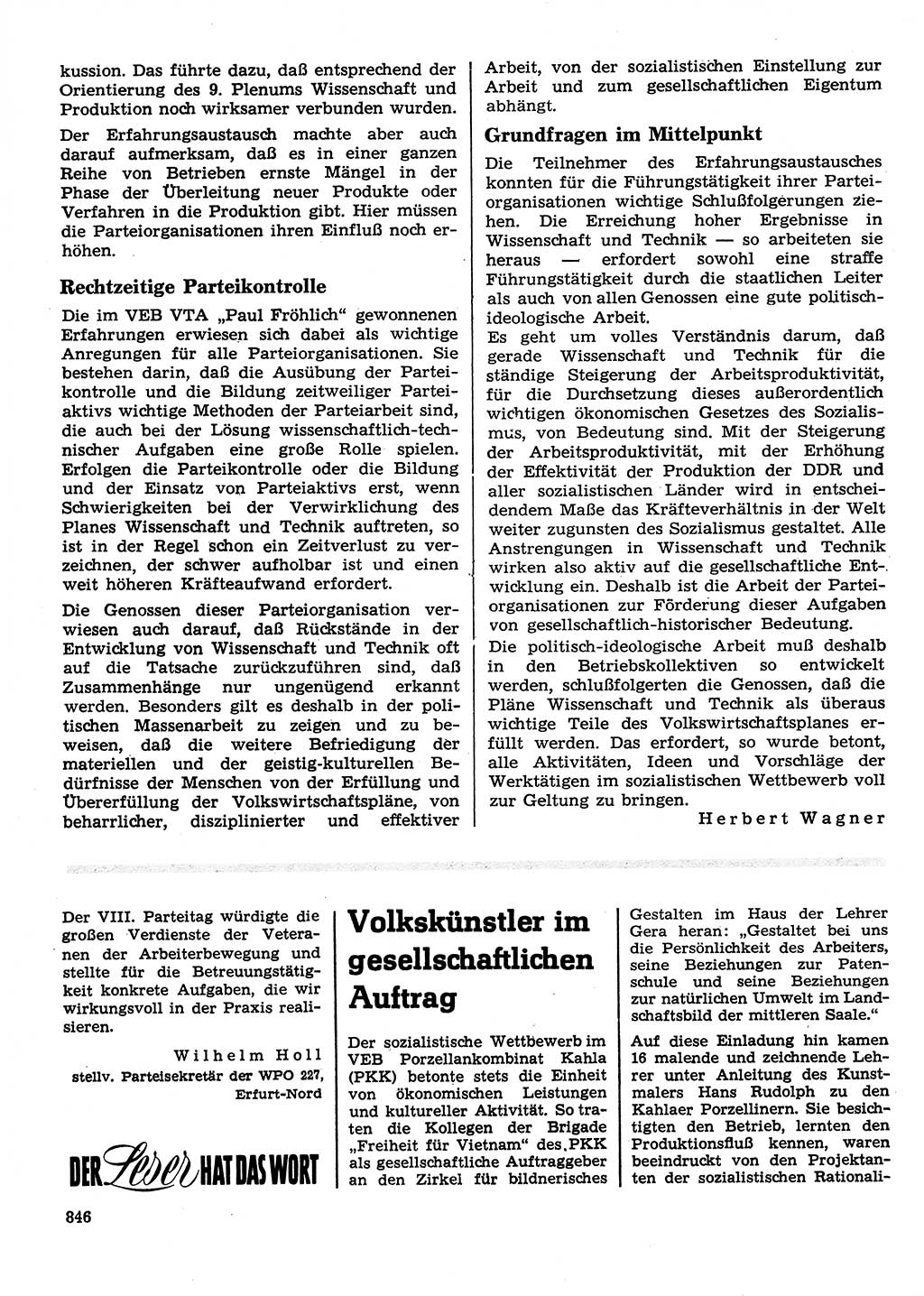 Neuer Weg (NW), Organ des Zentralkomitees (ZK) der SED (Sozialistische Einheitspartei Deutschlands) für Fragen des Parteilebens, 28. Jahrgang [Deutsche Demokratische Republik (DDR)] 1973, Seite 846 (NW ZK SED DDR 1973, S. 846)