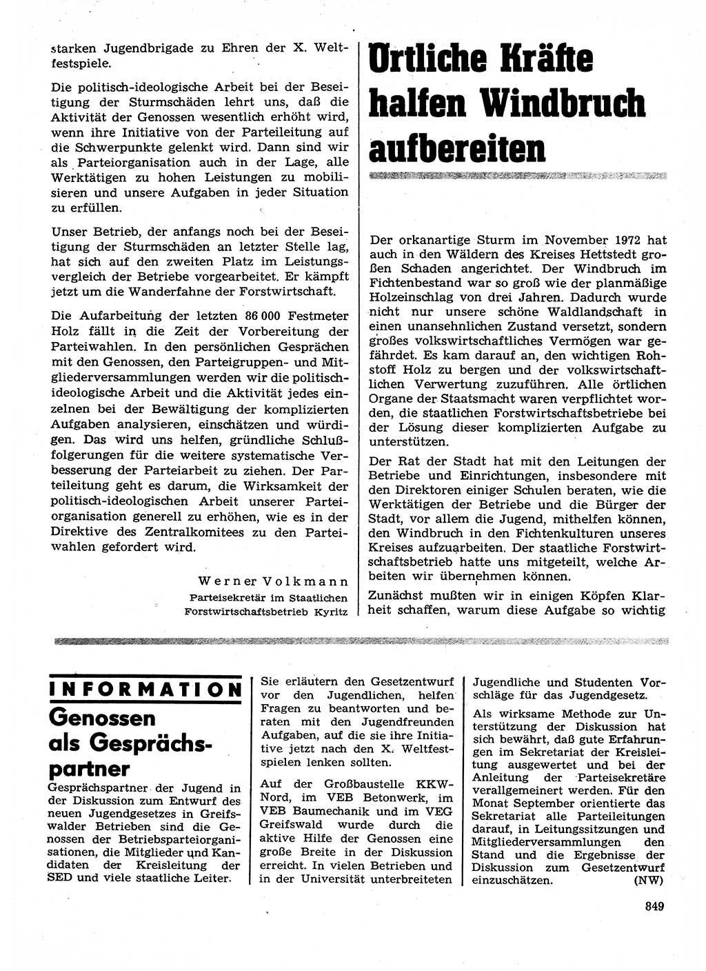 Neuer Weg (NW), Organ des Zentralkomitees (ZK) der SED (Sozialistische Einheitspartei Deutschlands) für Fragen des Parteilebens, 28. Jahrgang [Deutsche Demokratische Republik (DDR)] 1973, Seite 849 (NW ZK SED DDR 1973, S. 849)
