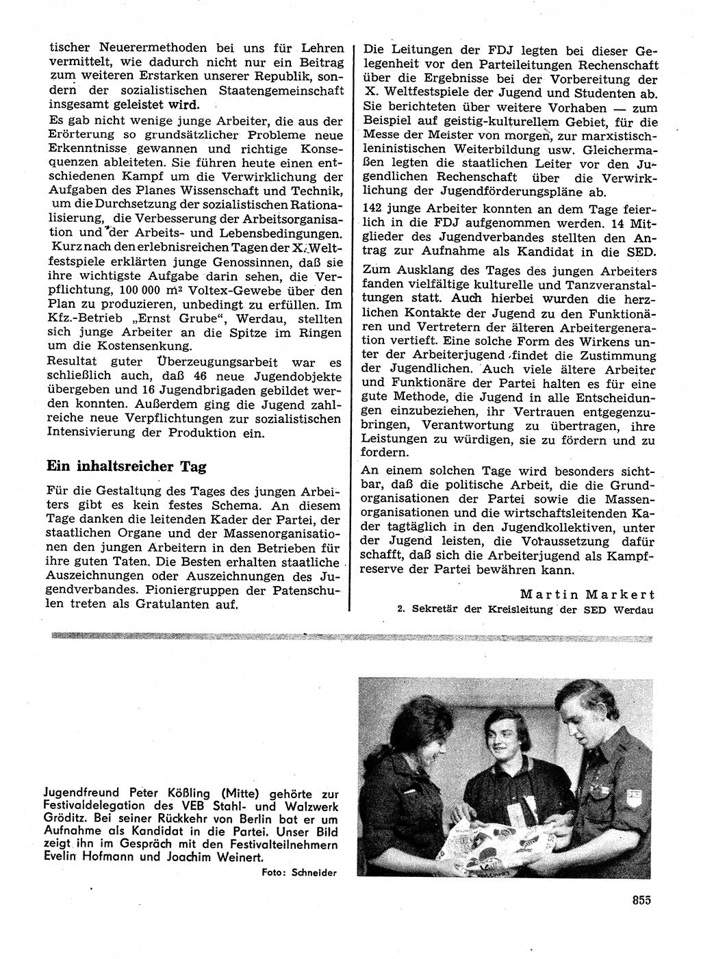 Neuer Weg (NW), Organ des Zentralkomitees (ZK) der SED (Sozialistische Einheitspartei Deutschlands) für Fragen des Parteilebens, 28. Jahrgang [Deutsche Demokratische Republik (DDR)] 1973, Seite 855 (NW ZK SED DDR 1973, S. 855)