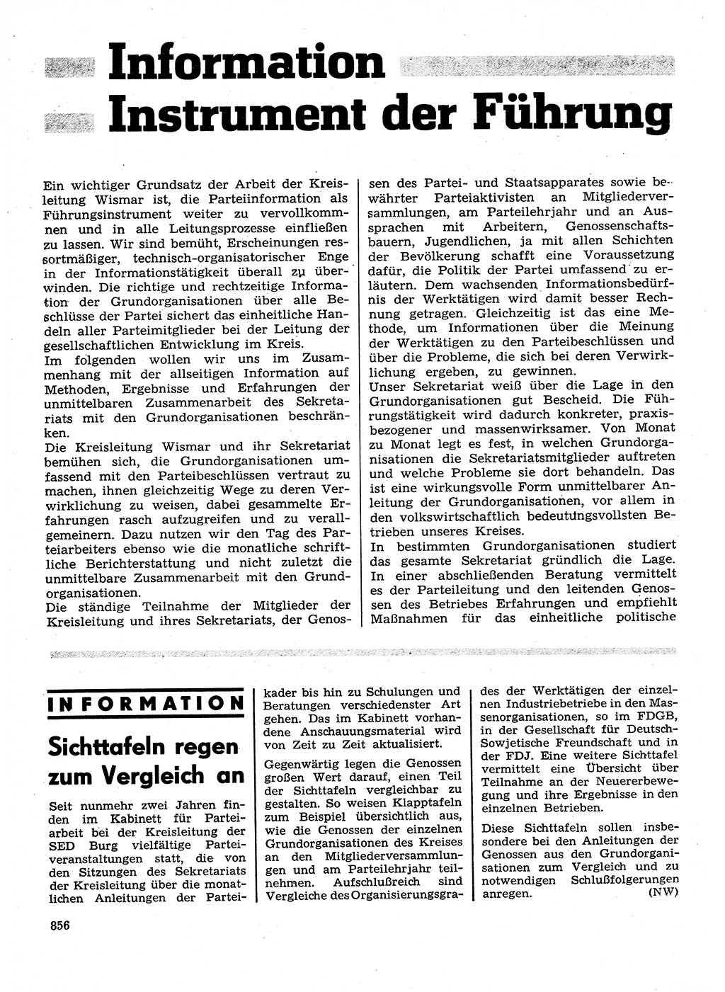 Neuer Weg (NW), Organ des Zentralkomitees (ZK) der SED (Sozialistische Einheitspartei Deutschlands) für Fragen des Parteilebens, 28. Jahrgang [Deutsche Demokratische Republik (DDR)] 1973, Seite 856 (NW ZK SED DDR 1973, S. 856)
