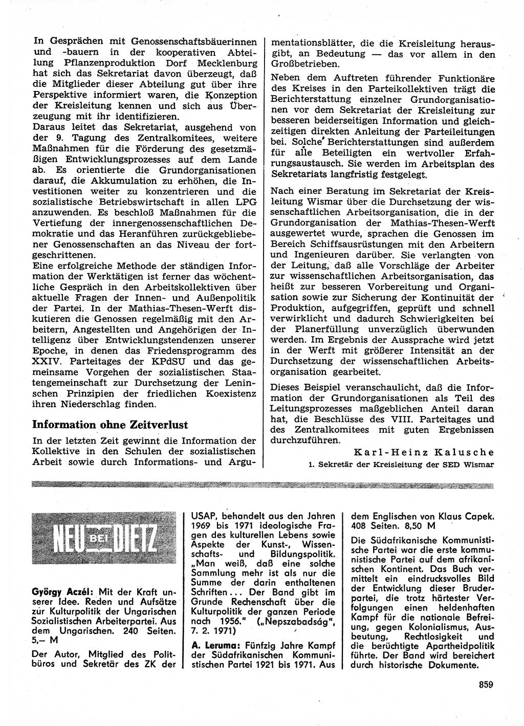 Neuer Weg (NW), Organ des Zentralkomitees (ZK) der SED (Sozialistische Einheitspartei Deutschlands) für Fragen des Parteilebens, 28. Jahrgang [Deutsche Demokratische Republik (DDR)] 1973, Seite 859 (NW ZK SED DDR 1973, S. 859)