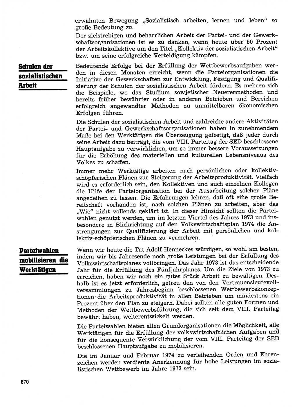 Neuer Weg (NW), Organ des Zentralkomitees (ZK) der SED (Sozialistische Einheitspartei Deutschlands) für Fragen des Parteilebens, 28. Jahrgang [Deutsche Demokratische Republik (DDR)] 1973, Seite 870 (NW ZK SED DDR 1973, S. 870)