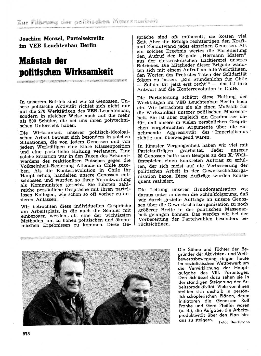 Neuer Weg (NW), Organ des Zentralkomitees (ZK) der SED (Sozialistische Einheitspartei Deutschlands) für Fragen des Parteilebens, 28. Jahrgang [Deutsche Demokratische Republik (DDR)] 1973, Seite 878 (NW ZK SED DDR 1973, S. 878)