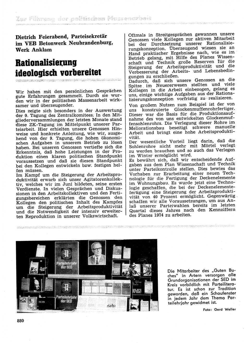 Neuer Weg (NW), Organ des Zentralkomitees (ZK) der SED (Sozialistische Einheitspartei Deutschlands) für Fragen des Parteilebens, 28. Jahrgang [Deutsche Demokratische Republik (DDR)] 1973, Seite 880 (NW ZK SED DDR 1973, S. 880)
