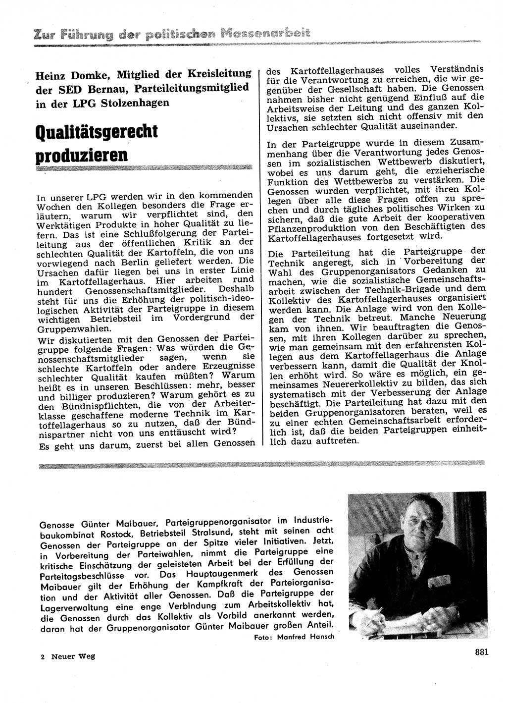 Neuer Weg (NW), Organ des Zentralkomitees (ZK) der SED (Sozialistische Einheitspartei Deutschlands) für Fragen des Parteilebens, 28. Jahrgang [Deutsche Demokratische Republik (DDR)] 1973, Seite 881 (NW ZK SED DDR 1973, S. 881)