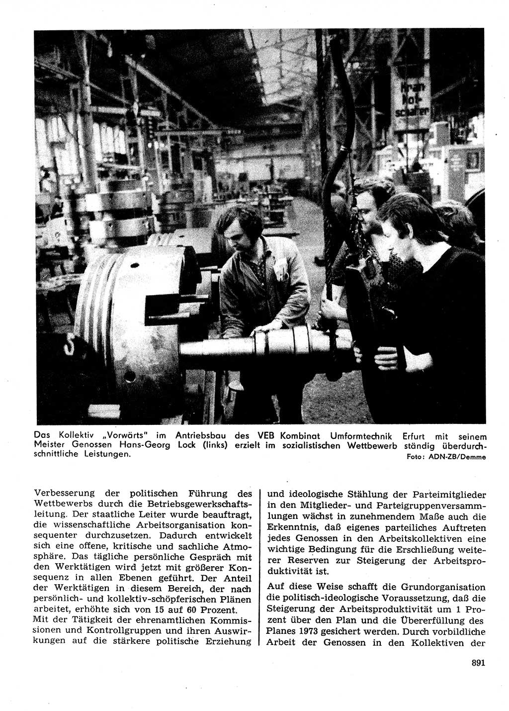 Neuer Weg (NW), Organ des Zentralkomitees (ZK) der SED (Sozialistische Einheitspartei Deutschlands) für Fragen des Parteilebens, 28. Jahrgang [Deutsche Demokratische Republik (DDR)] 1973, Seite 891 (NW ZK SED DDR 1973, S. 891)