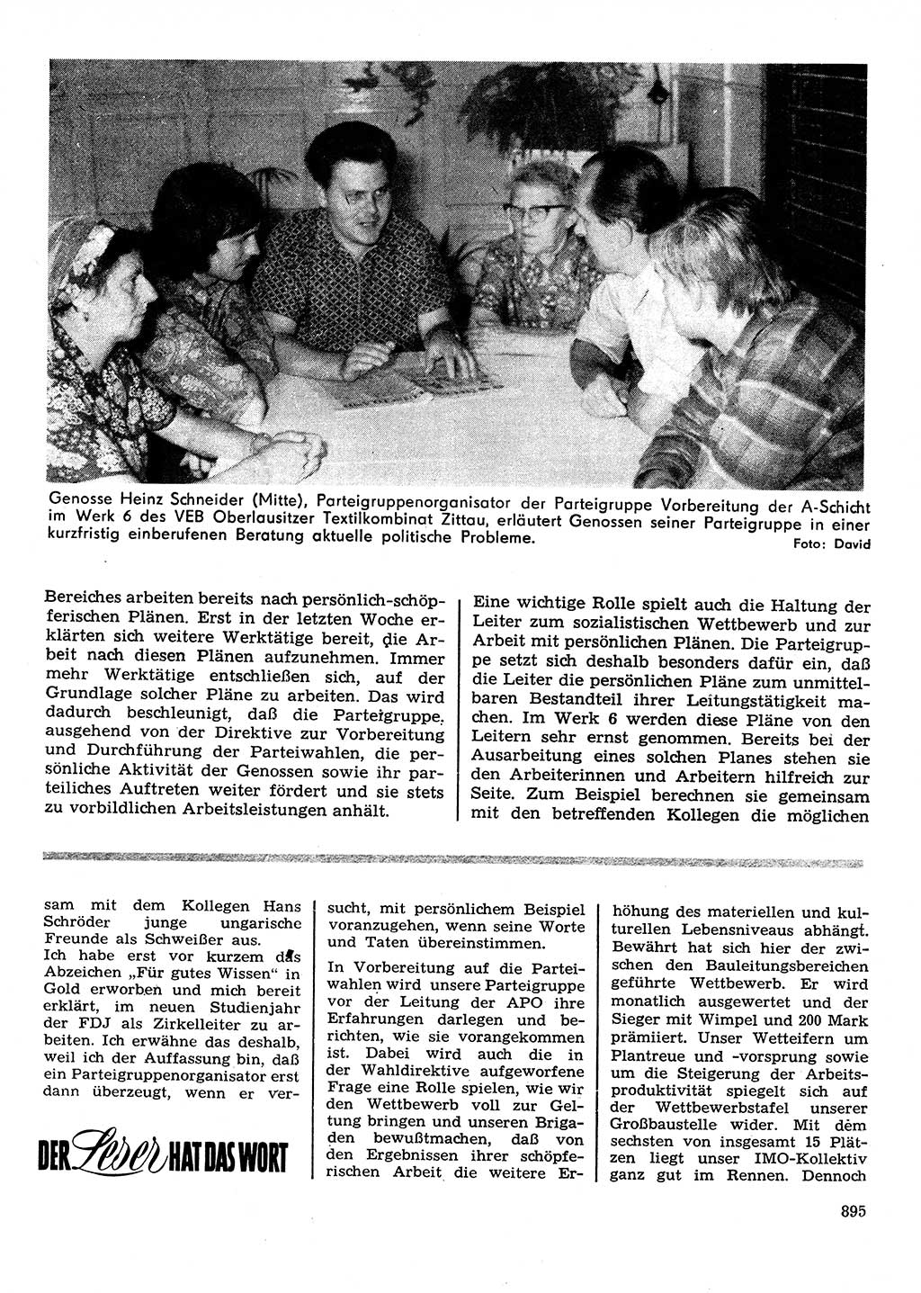 Neuer Weg (NW), Organ des Zentralkomitees (ZK) der SED (Sozialistische Einheitspartei Deutschlands) für Fragen des Parteilebens, 28. Jahrgang [Deutsche Demokratische Republik (DDR)] 1973, Seite 895 (NW ZK SED DDR 1973, S. 895)