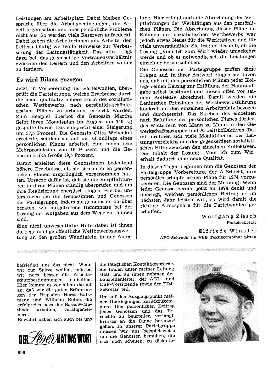 Neuer Weg (NW), Organ des Zentralkomitees (ZK) der SED (Sozialistische Einheitspartei Deutschlands) für Fragen des Parteilebens, 28. Jahrgang [Deutsche Demokratische Republik (DDR)] 1973, Seite 896 (NW ZK SED DDR 1973, S. 896)