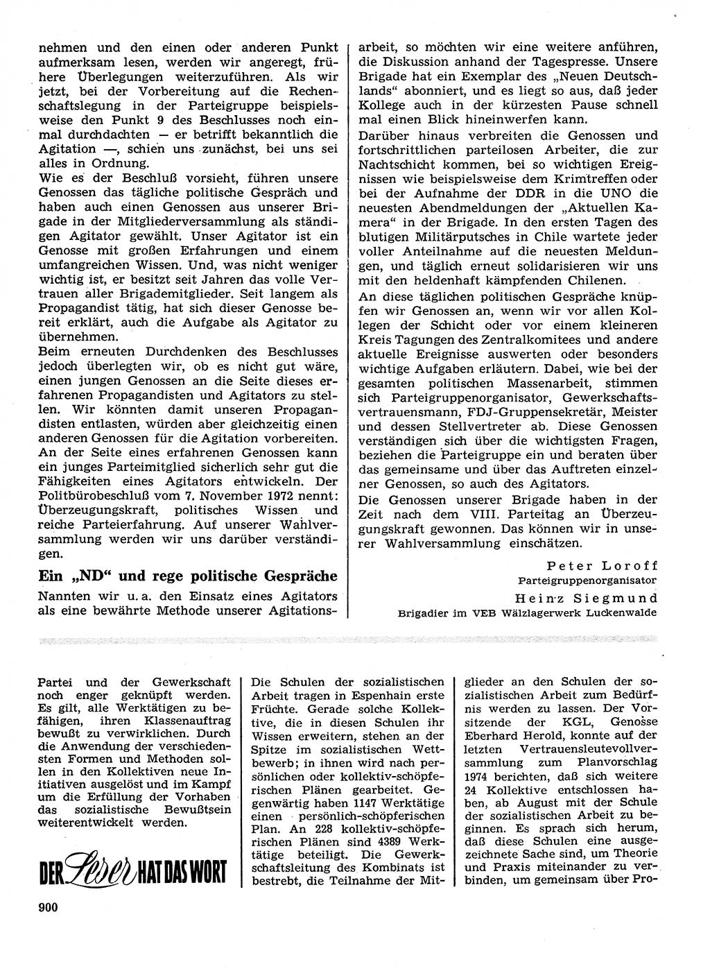 Neuer Weg (NW), Organ des Zentralkomitees (ZK) der SED (Sozialistische Einheitspartei Deutschlands) für Fragen des Parteilebens, 28. Jahrgang [Deutsche Demokratische Republik (DDR)] 1973, Seite 900 (NW ZK SED DDR 1973, S. 900)